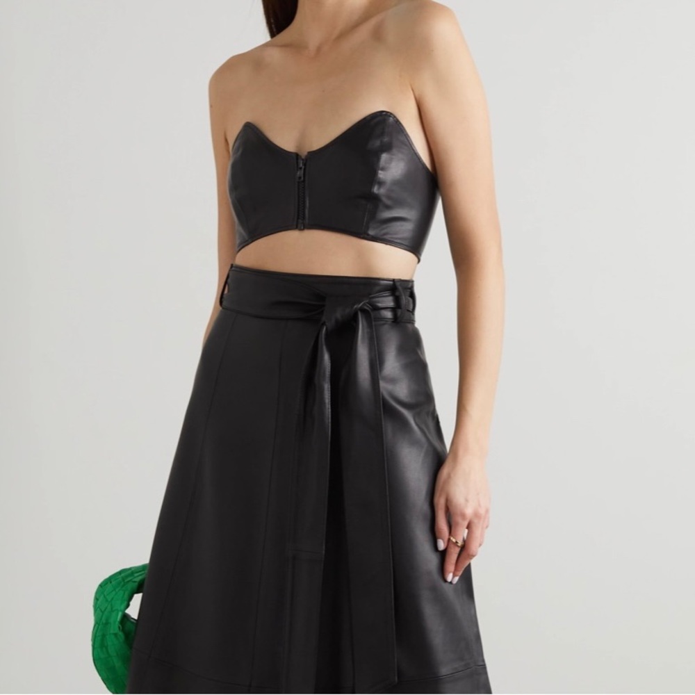NWT Tibi black leather zip front bustier 4